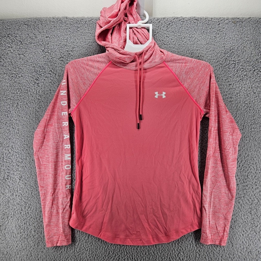 Under Armour HeatGear Womens XS Pink Heather Hooded Long Sleeve Shirt